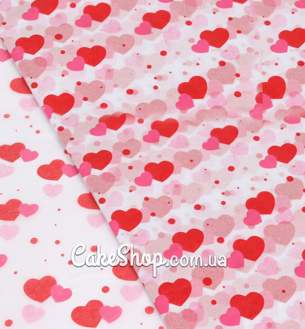 ⋗ Папір тішью принт Сердечка рожево-червоні, 5 аркушів купити в Україні ➛ CakeShop.com.ua, фото