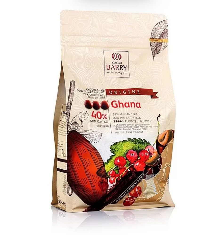 Молочный шоколад Ghana Cacao barry 40%, 1кг - фото