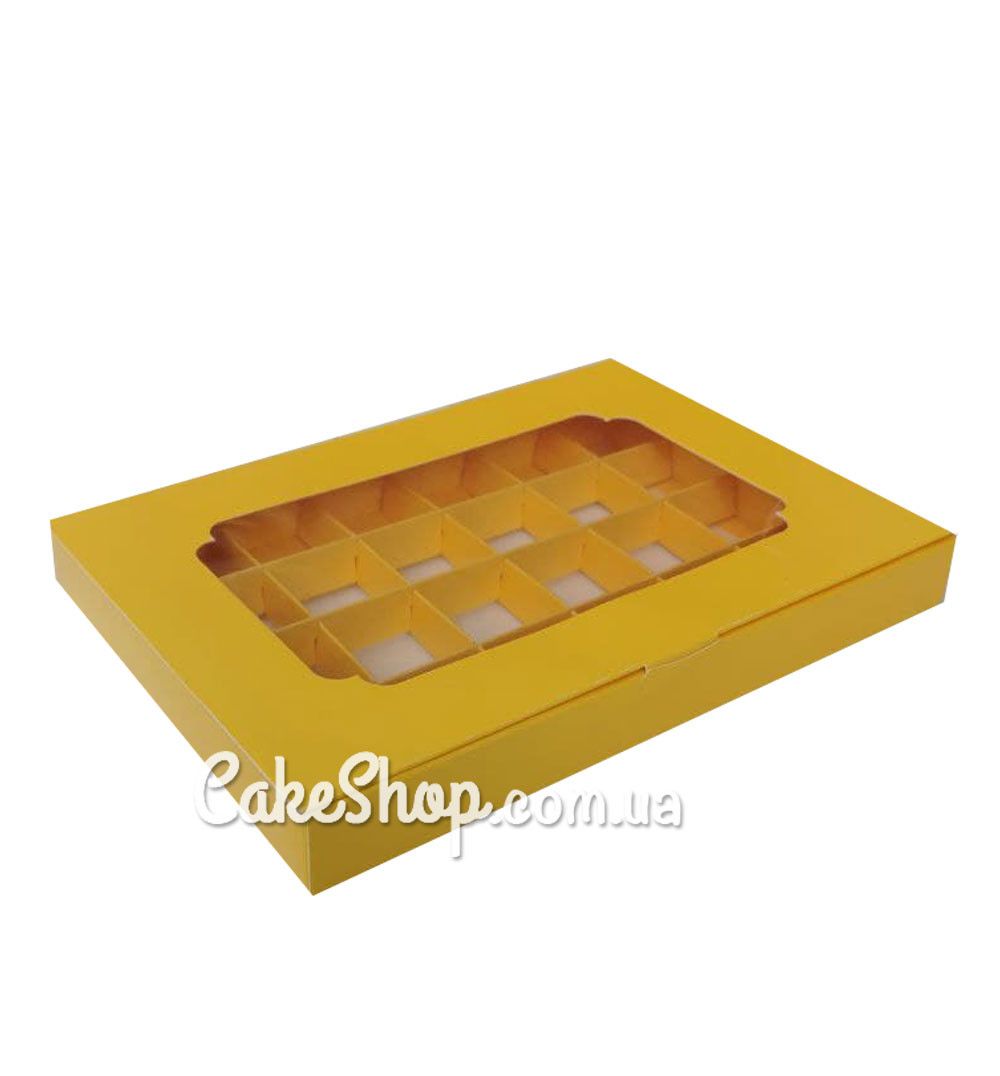 ⋗ Коробка на 24 цукерки з вікном Жовта, 27х18,5х3 см купити в Україні ➛ CakeShop.com.ua, фото