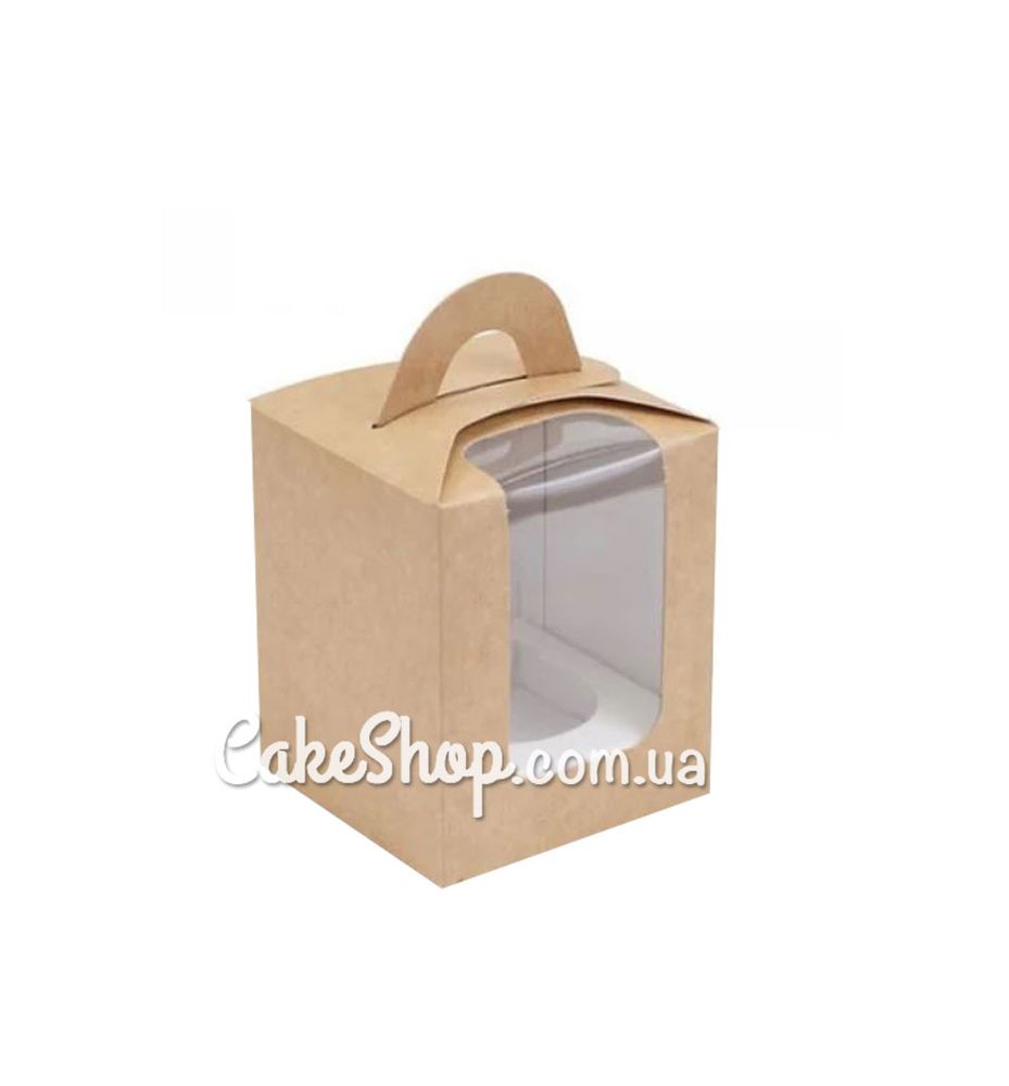 Коробка для 1 кекса с ручкой Крафт, 8,2х8,2х10см - фото
