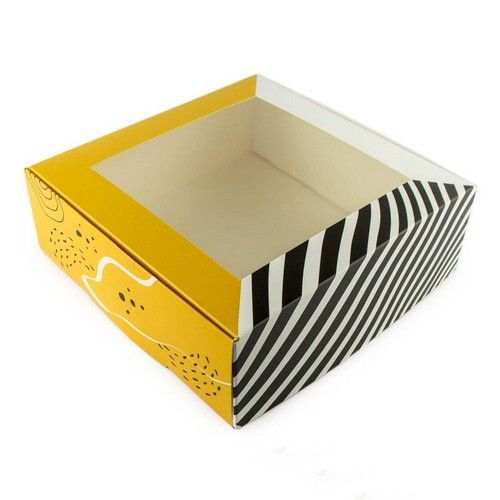 ⋗ Коробка для зефиру з вікном Жовта зебра, 20х20х7 см купити в Україні ➛ CakeShop.com.ua, фото