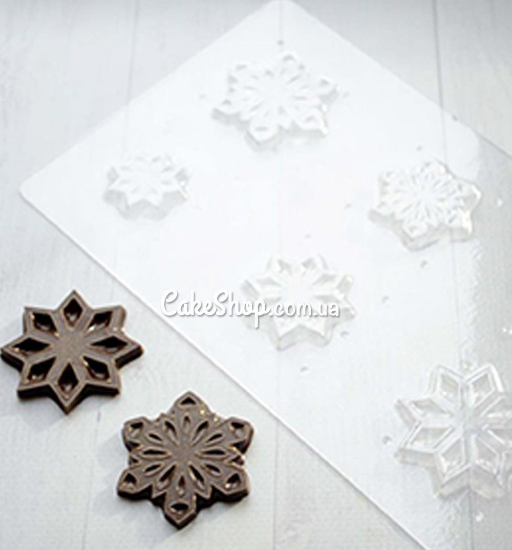 ⋗ Пластиковая форма для шоколада Снежинки 5 купить в Украине ➛ CakeShop.com.ua, фото