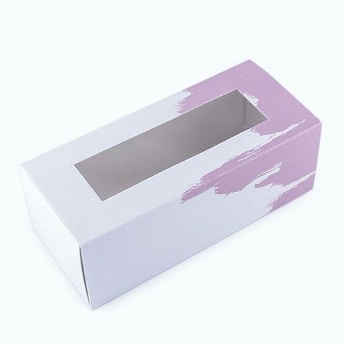 Коробка для макаронс, цукерок, безе з прозорим вікном Акварель фіолетова, 14х6х5 см - фото
