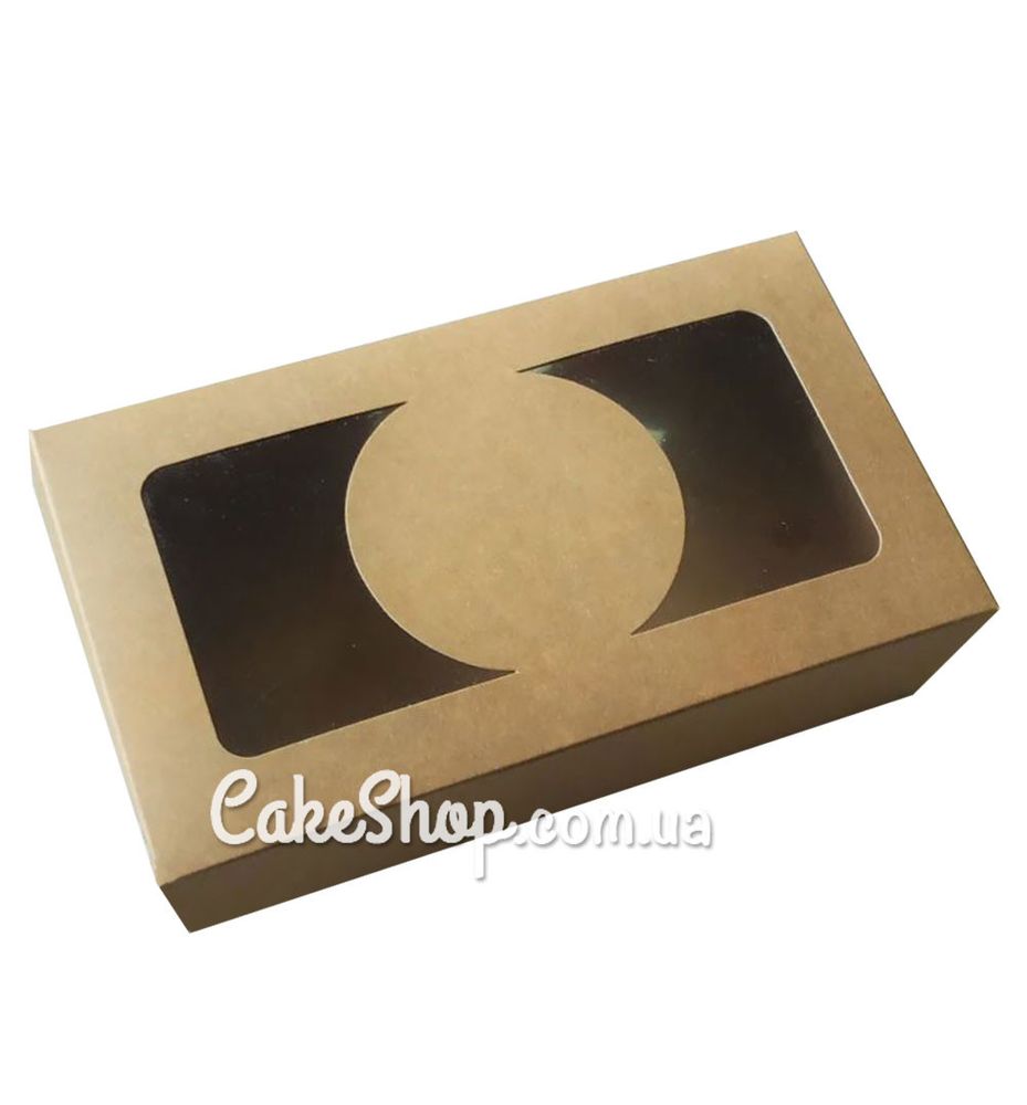 Коробка для еклерів, зефіру з вікном Крафт, 20х11,5х5 см - фото
