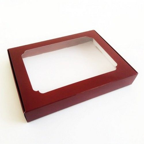 Коробка для пряников с фигурным окном Бордовая, 15х20х3 см - фото
