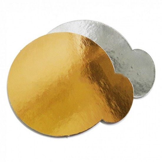 Подложка под торт круглая с ушком D 9 см Золото-Серебро - фото