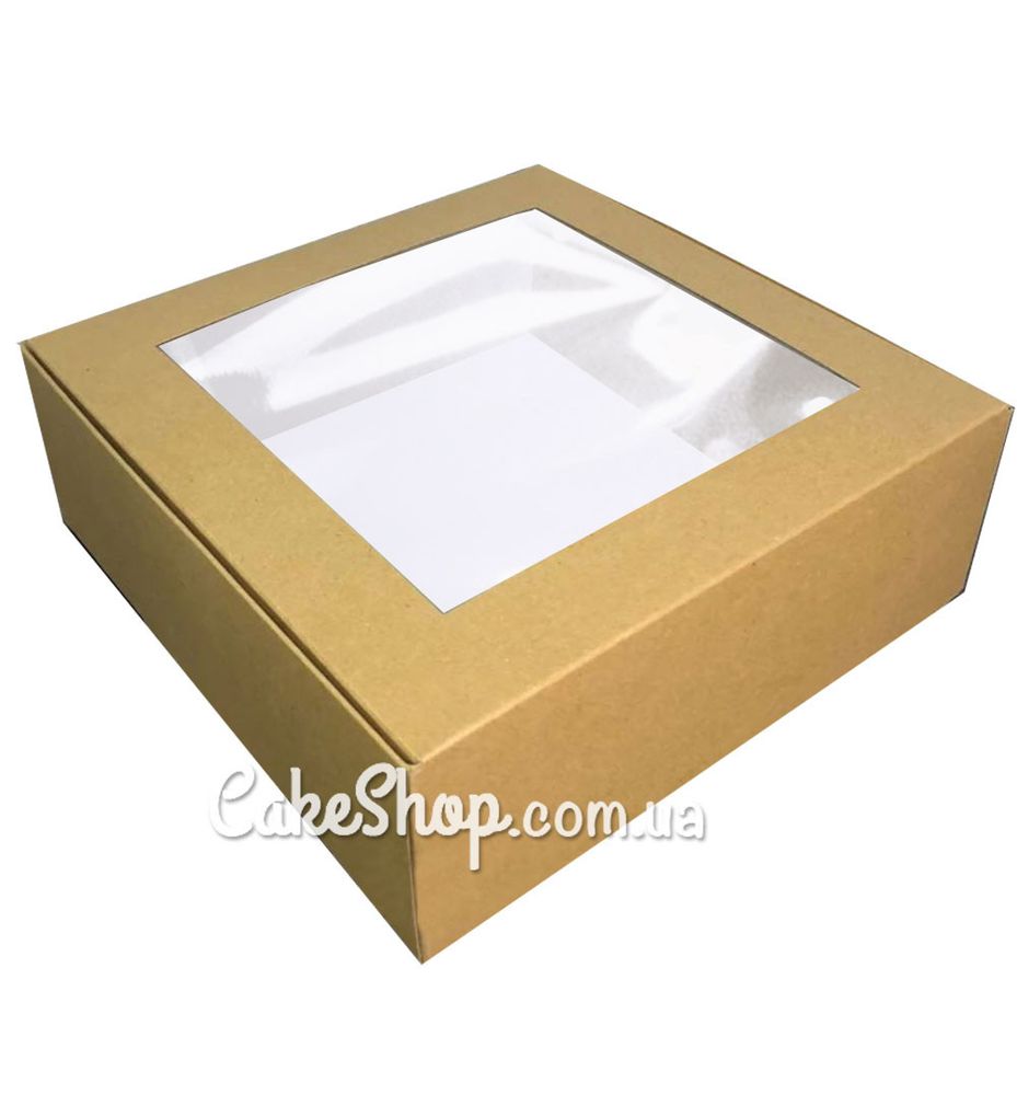 Коробка для зефіру з вікном Крафт, 20х20х7 см - фото