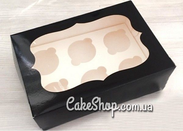 ⋗ Коробка на 6 кексів з прозорим вікном Чорна, 25х19х10 см купити в Україні ➛ CakeShop.com.ua, фото