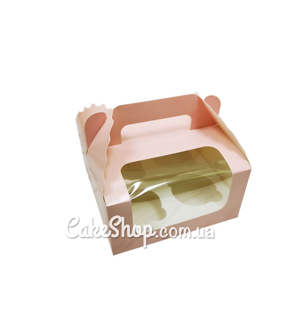 ⋗ Коробка на 4 кекси з ручкою Рожева, 17х17х8,5 см купити в Україні ➛ CakeShop.com.ua, фото