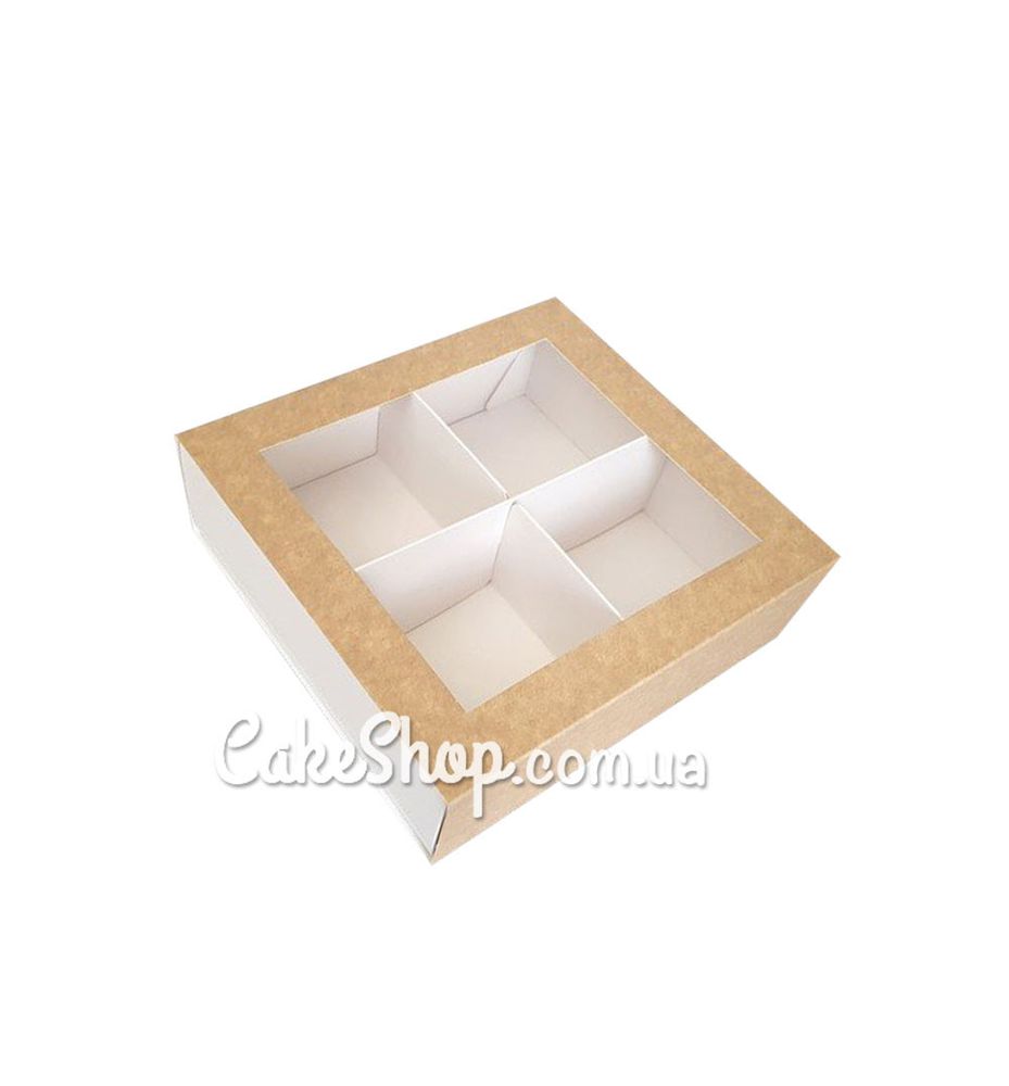 Коробка универсальная Крафт с окном, 16х16х5,5 см - фото