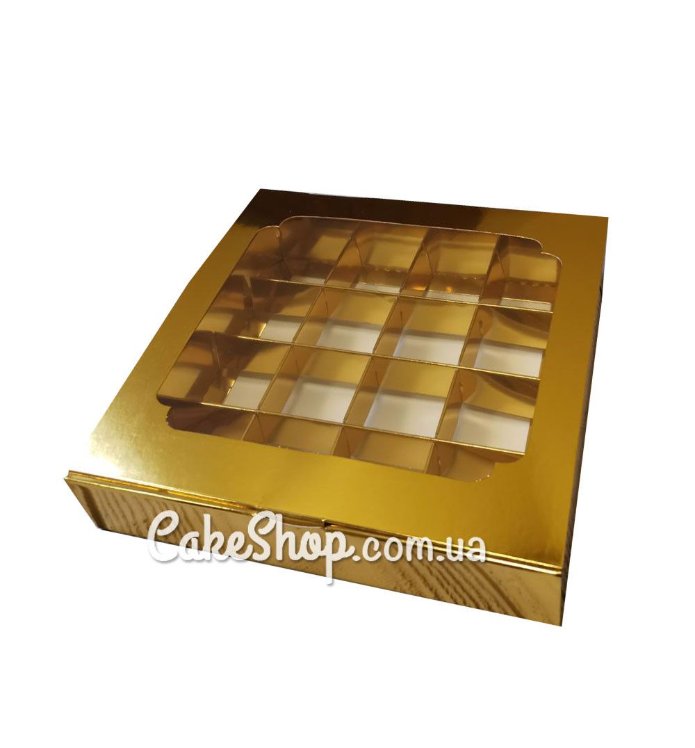 ⋗ Коробка на 16 цукерок з вікном Золото, 18,5х18,5х3 см купити в Україні ➛ CakeShop.com.ua, фото