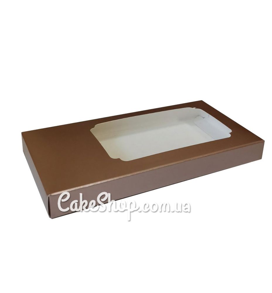 Коробка для шоколада с окошком Коричневая металл, 16х8х1,7 см - фото