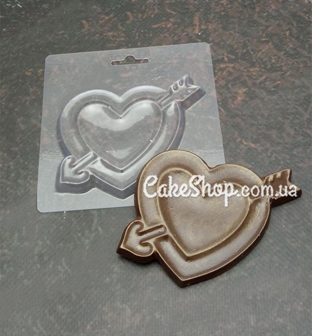 ⋗ Пластиковая форма для шоколада Сердце со Стрелой купить в Украине ➛ CakeShop.com.ua, фото
