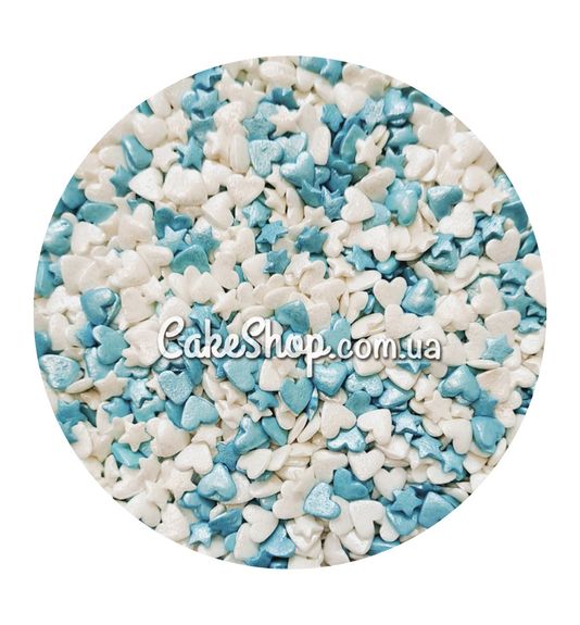 ⋗ Посыпка сахарная Перламутровый микс сердечки, звездочки #3, 50 г купить в Украине ➛ CakeShop.com.ua, фото