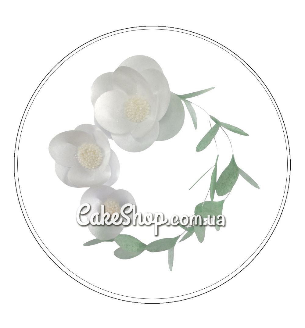 ⋗ Вафельний набір, Квіти з листочками Білі з м'ятним ТМ Іриска купити в Україні ➛ CakeShop.com.ua, фото
