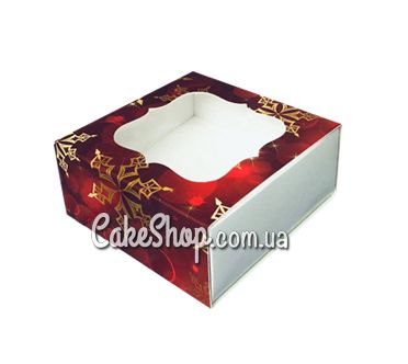 Коробка для конфет, изделий Hand Made Снежинка красная с окном, 8х8х3,5 см - фото