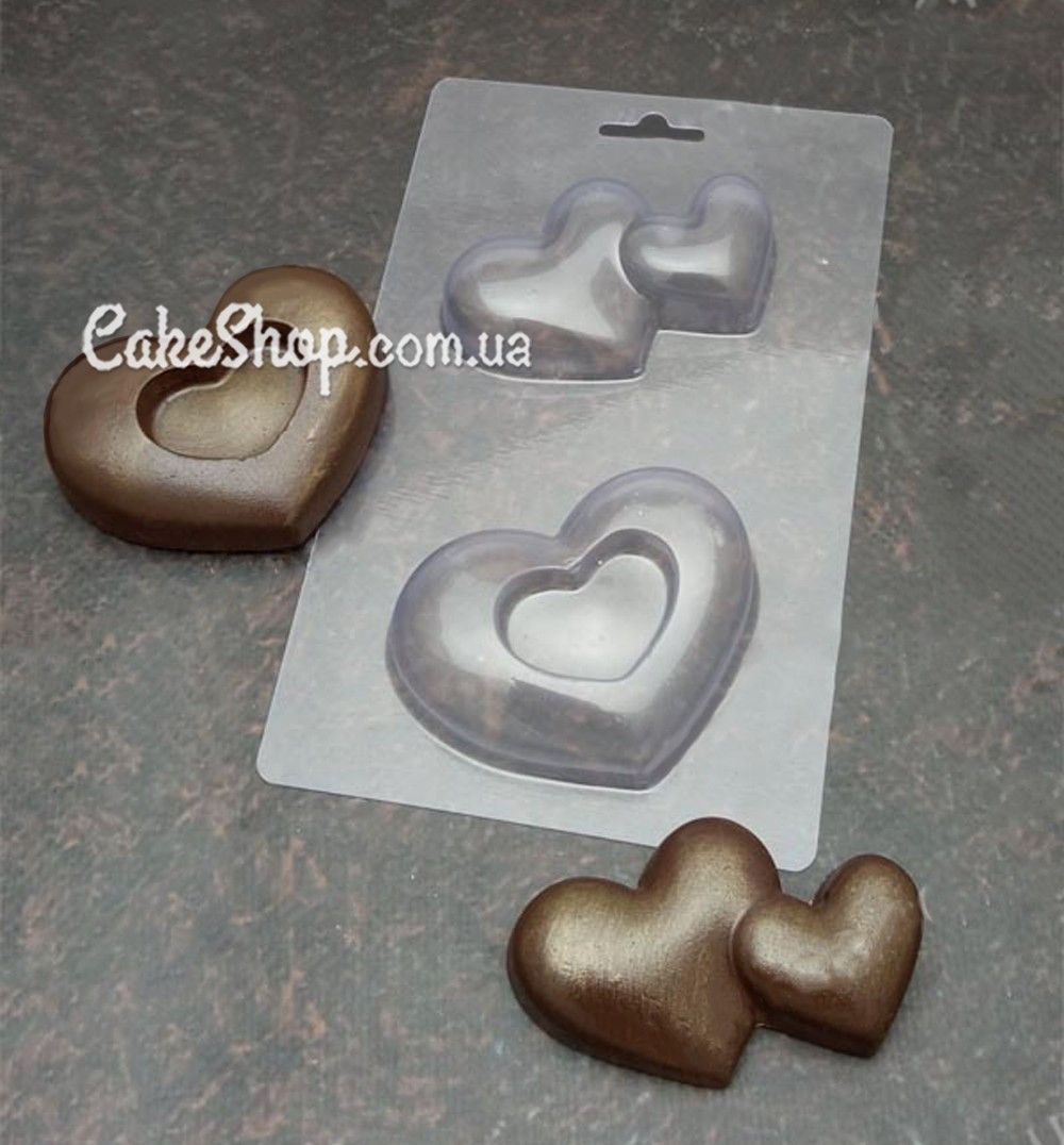 ⋗ Пластиковая форма для шоколада Сердечки - два цвета купить в Украине ➛ CakeShop.com.ua, фото