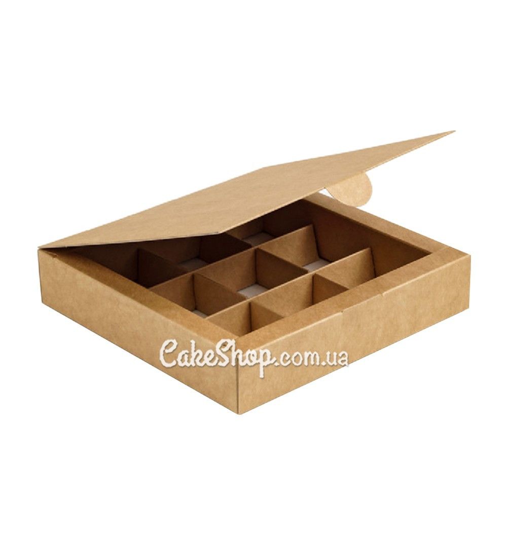 ⋗ Коробка на 9 цукерок без вікна Крафт, 15х15х3 см купити в Україні ➛ CakeShop.com.ua, фото