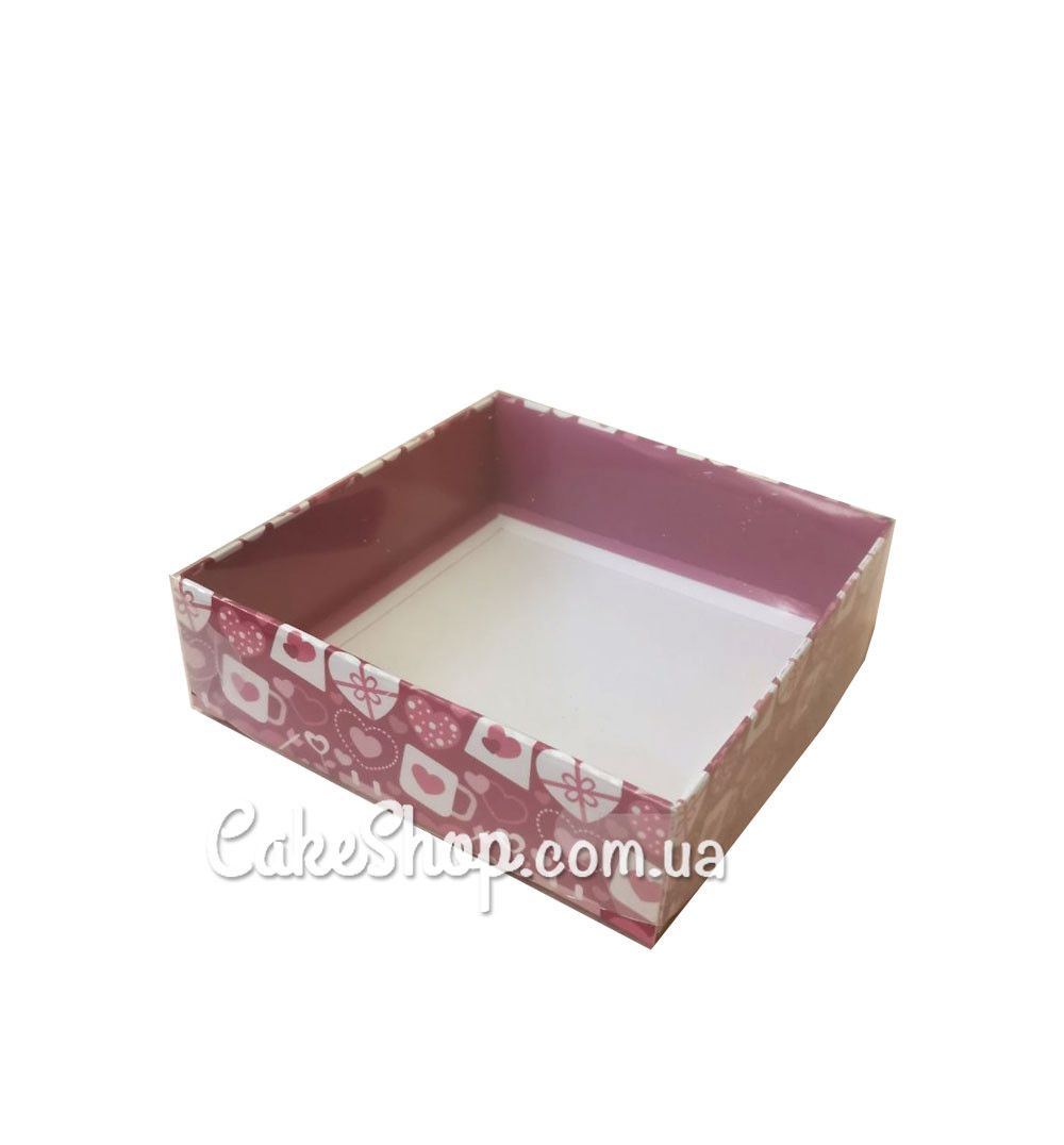 ⋗ Коробка для пряников с прозрачной крышкой Сердечка, 12х12х3,5 см купить в Украине ➛ CakeShop.com.ua, фото