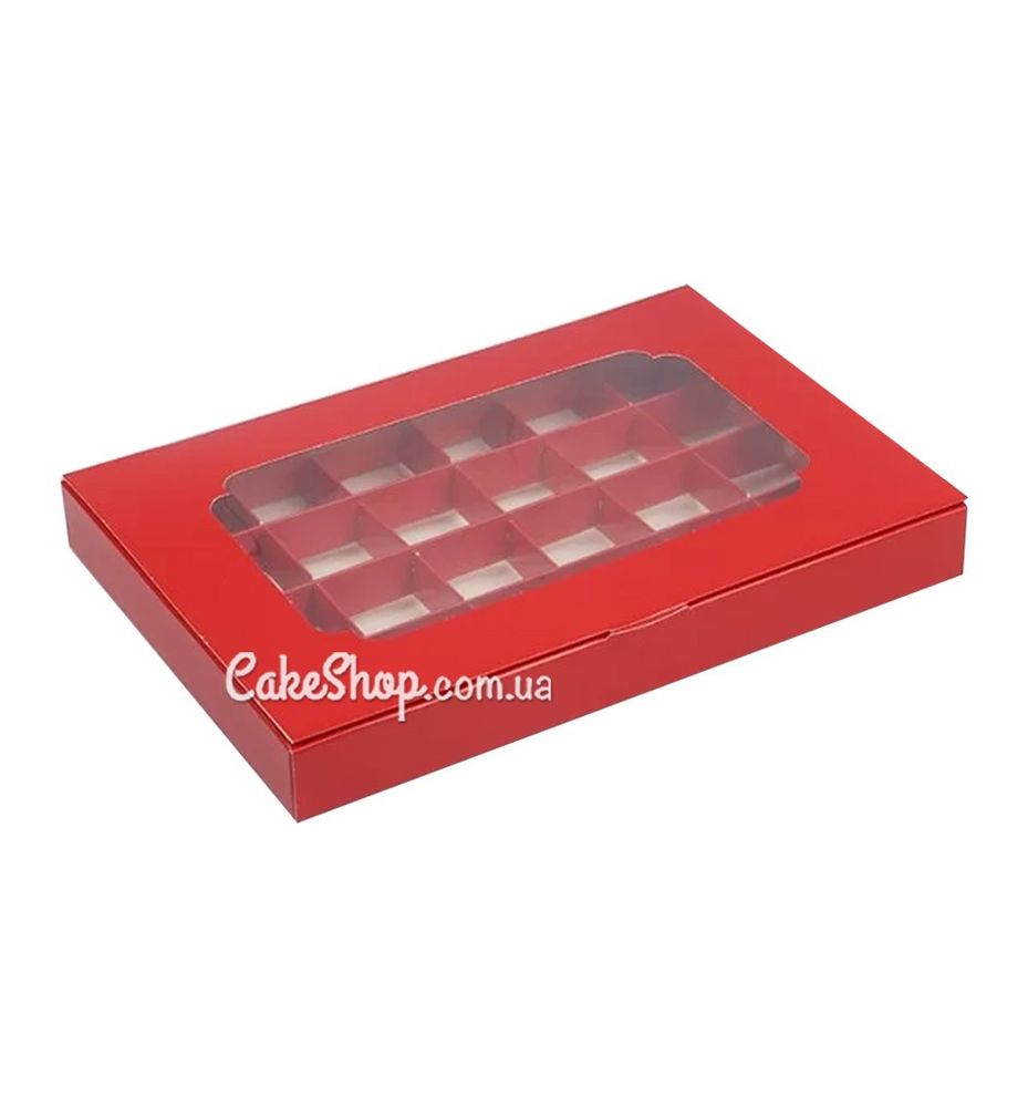 Коробка на 24 цукерки з вікном Червона, 27х18,5х3 см - фото