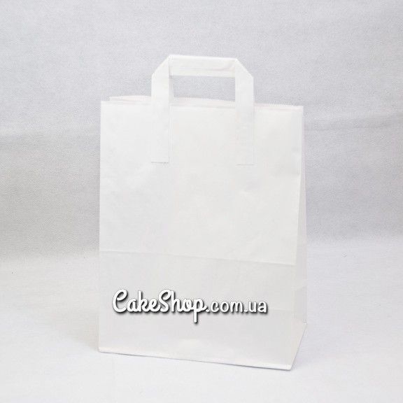 ⋗ Пакет бумажный с плоскими ручками Белый, 33,5х26х14см купить в Украине ➛ CakeShop.com.ua, фото