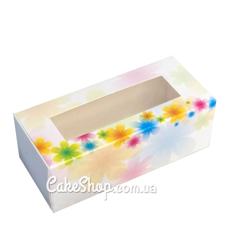 Коробка для макаронс, конфет, безе с прозрачным окном Радуга, 14х6х5 см - фото