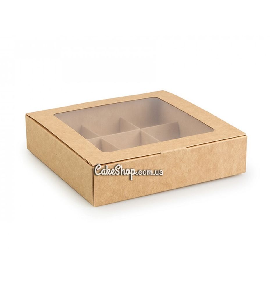 Коробка на 9 конфет с окном Крафт, 15,3х15,3х3,5 см - фото