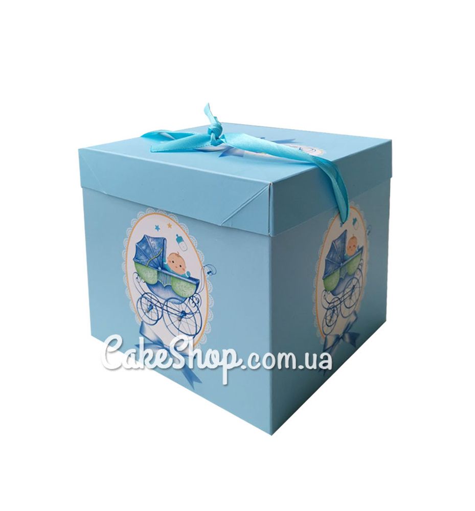 Коробка подарункова Коляска блакитна, 15х15х15 см - фото