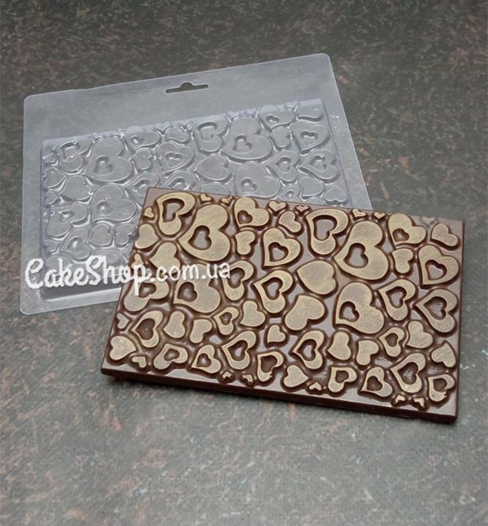 ⋗ Пластиковая форма для шоколада плитка Сердечки купить в Украине ➛ CakeShop.com.ua, фото