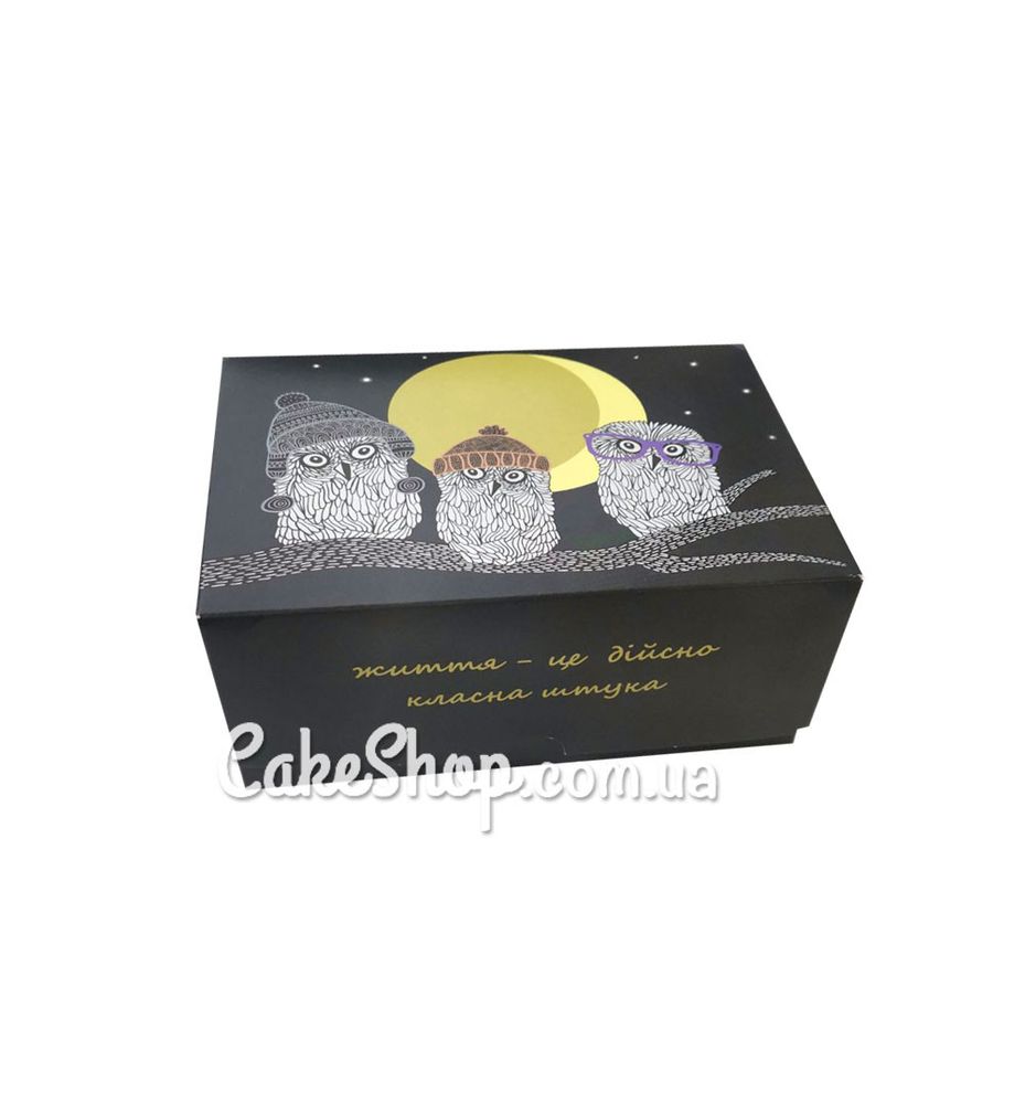 Коробка на 2 кекса Совы, 18х12х8 см - фото