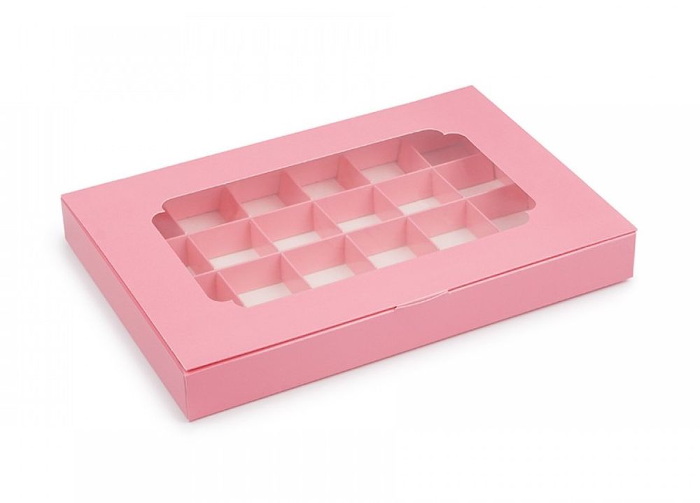 Коробка на 24 цукерки з вікном Рожева, 27х18,5х3 см - фото