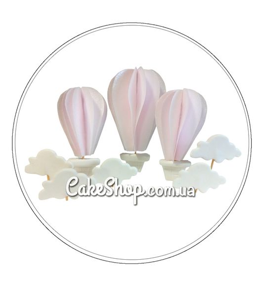 ⋗ Вафельний декор Повітряні кулі з хмаринками Рожеві ТМ Іриска купити в Україні ➛ CakeShop.com.ua, фото
