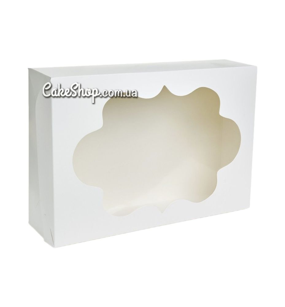 Коробка на 12 кексів з фігурним вікном Біла, 35х24х9 см - фото