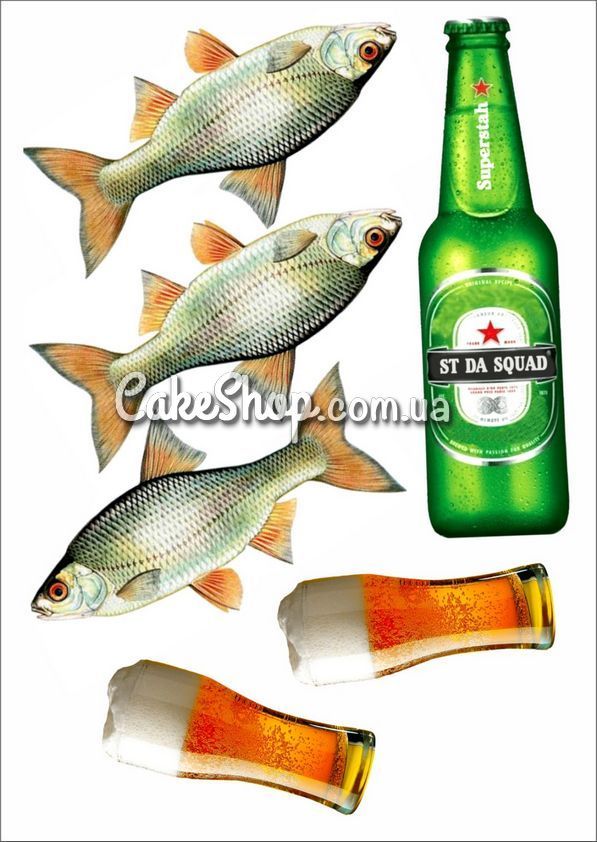 ⋗ Вафельная картинка Пиво с рыбкой купить в Украине ➛ CakeShop.com.ua, фото