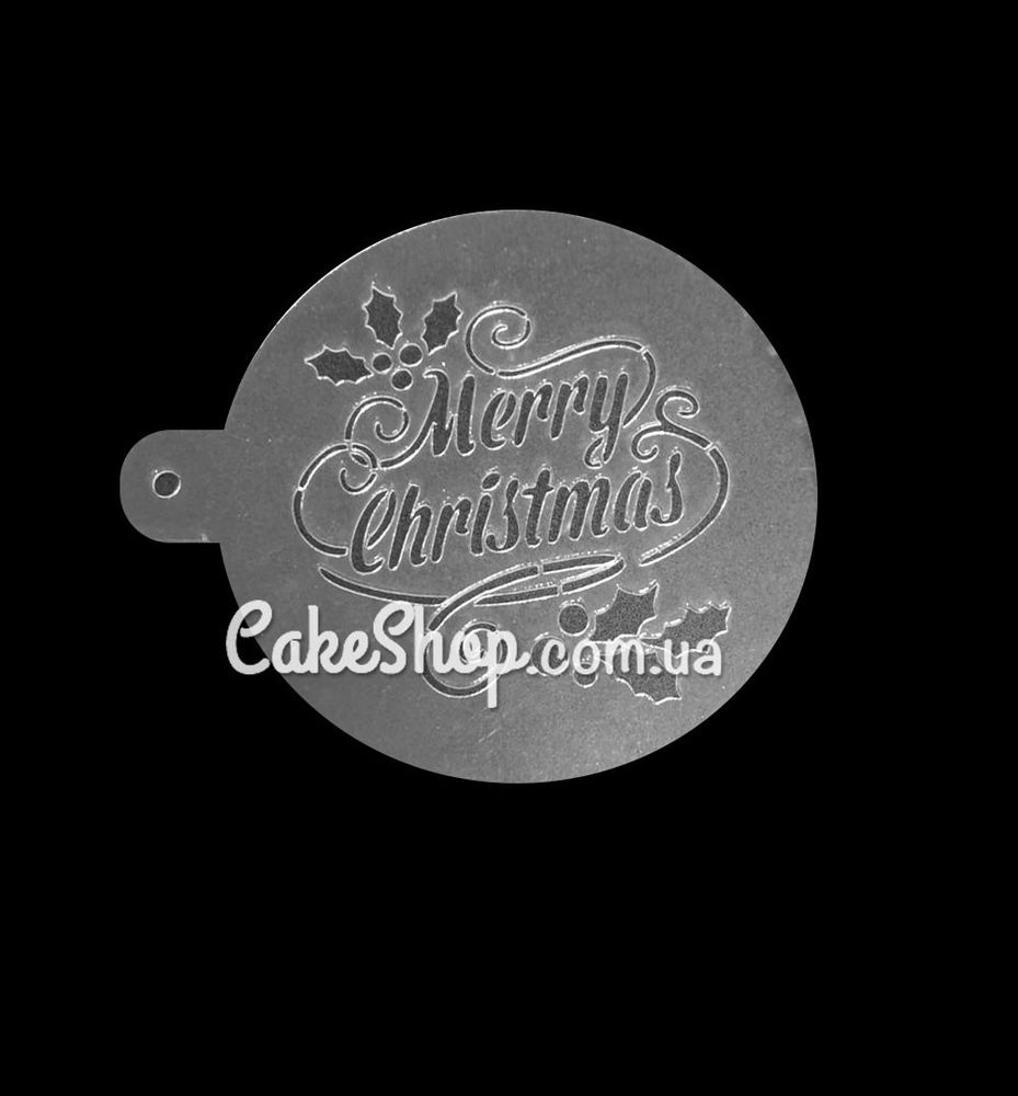 Трафарет для тортов, пряников, кофе Merry Christmas вензель - фото