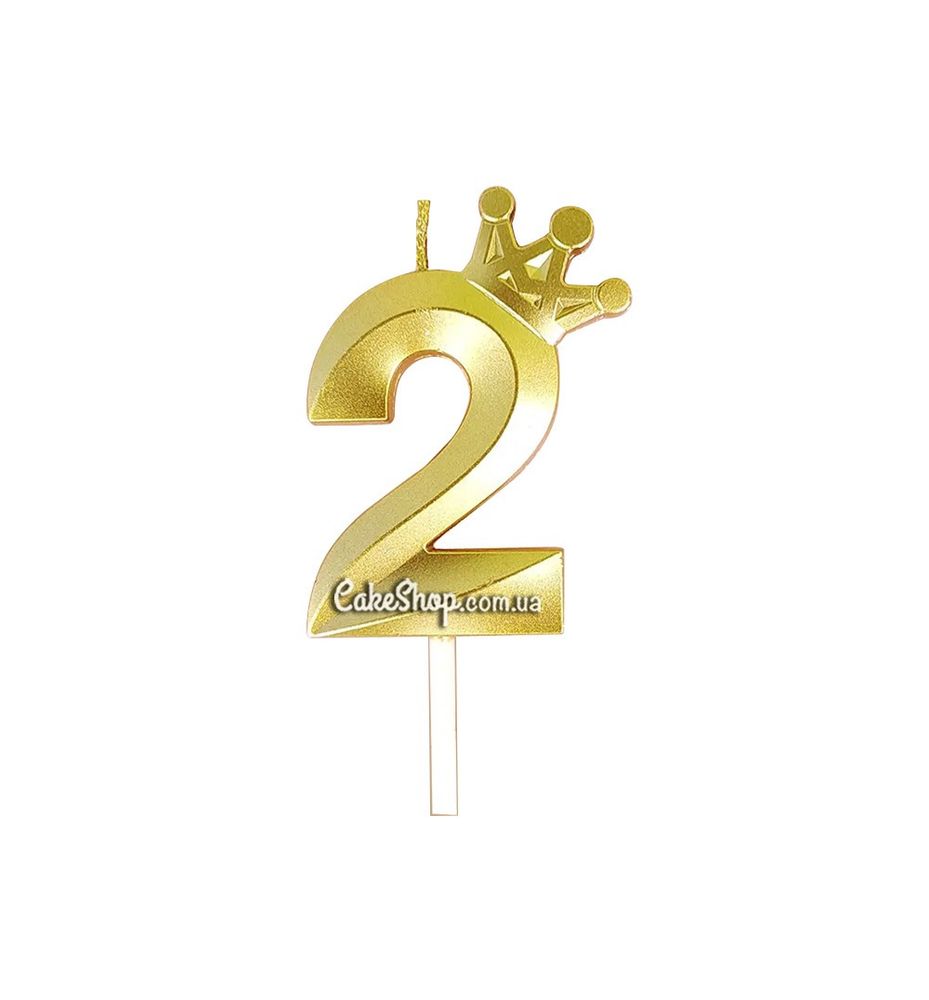 Тортова свічка цифра з короною золото - 2 - фото