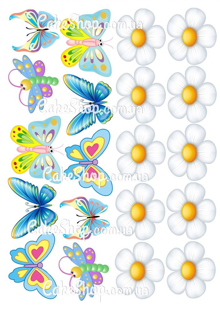 Вафельная картинка Бабочки детские, ромашки - фото
