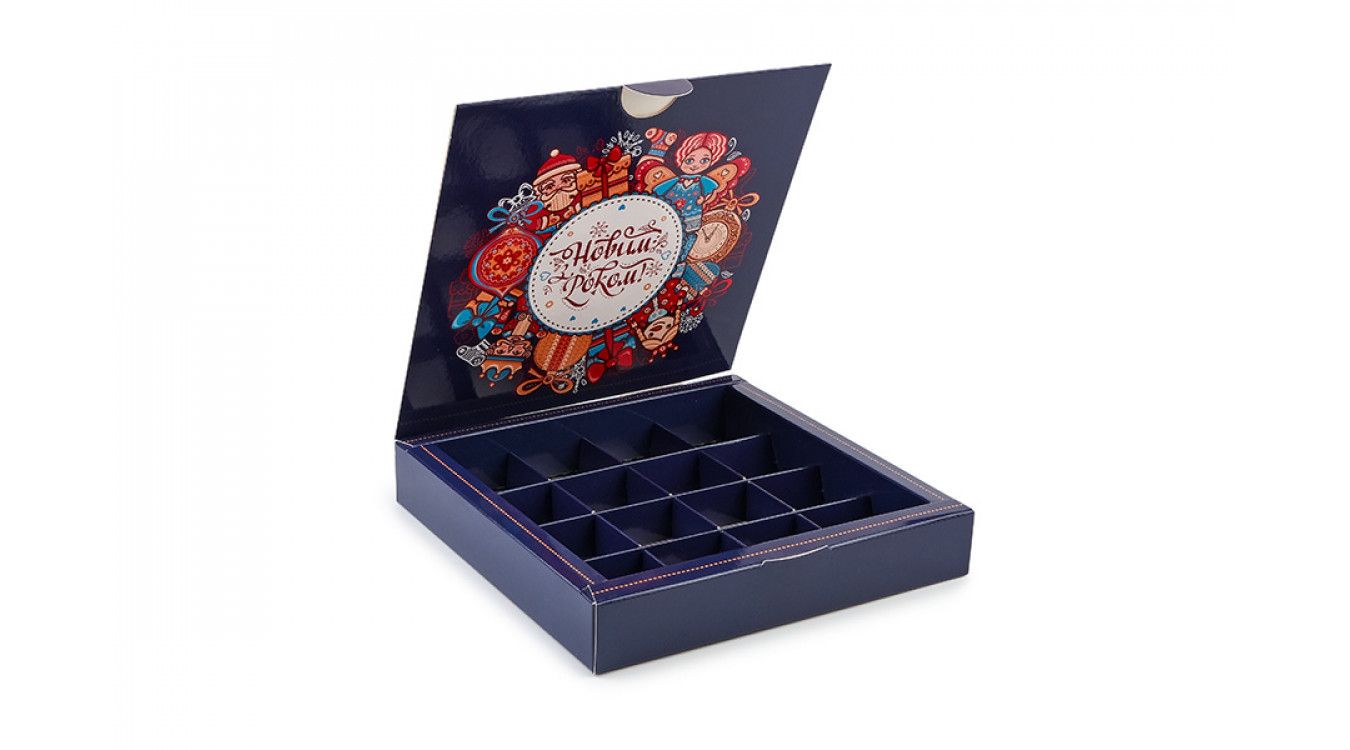 ⋗ Коробка на 16 конфет без окна Новогодние игрушки, 18,5х18,5х3 см купить в Украине ➛ CakeShop.com.ua, фото