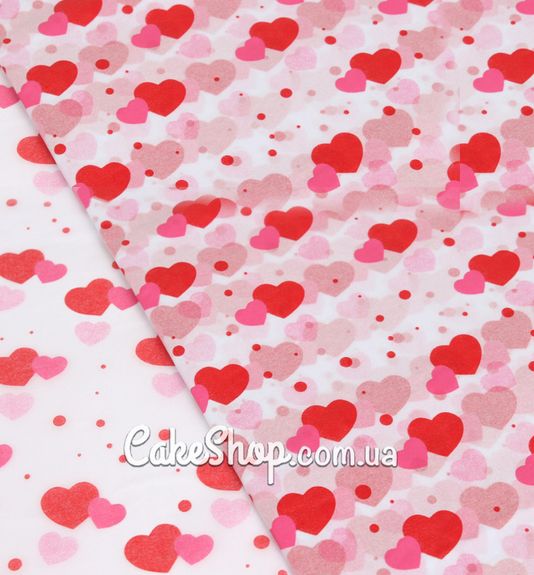 ⋗ Папір тішью принт Сердечка рожево-червоні, 5 аркушів купити в Україні ➛ CakeShop.com.ua, фото