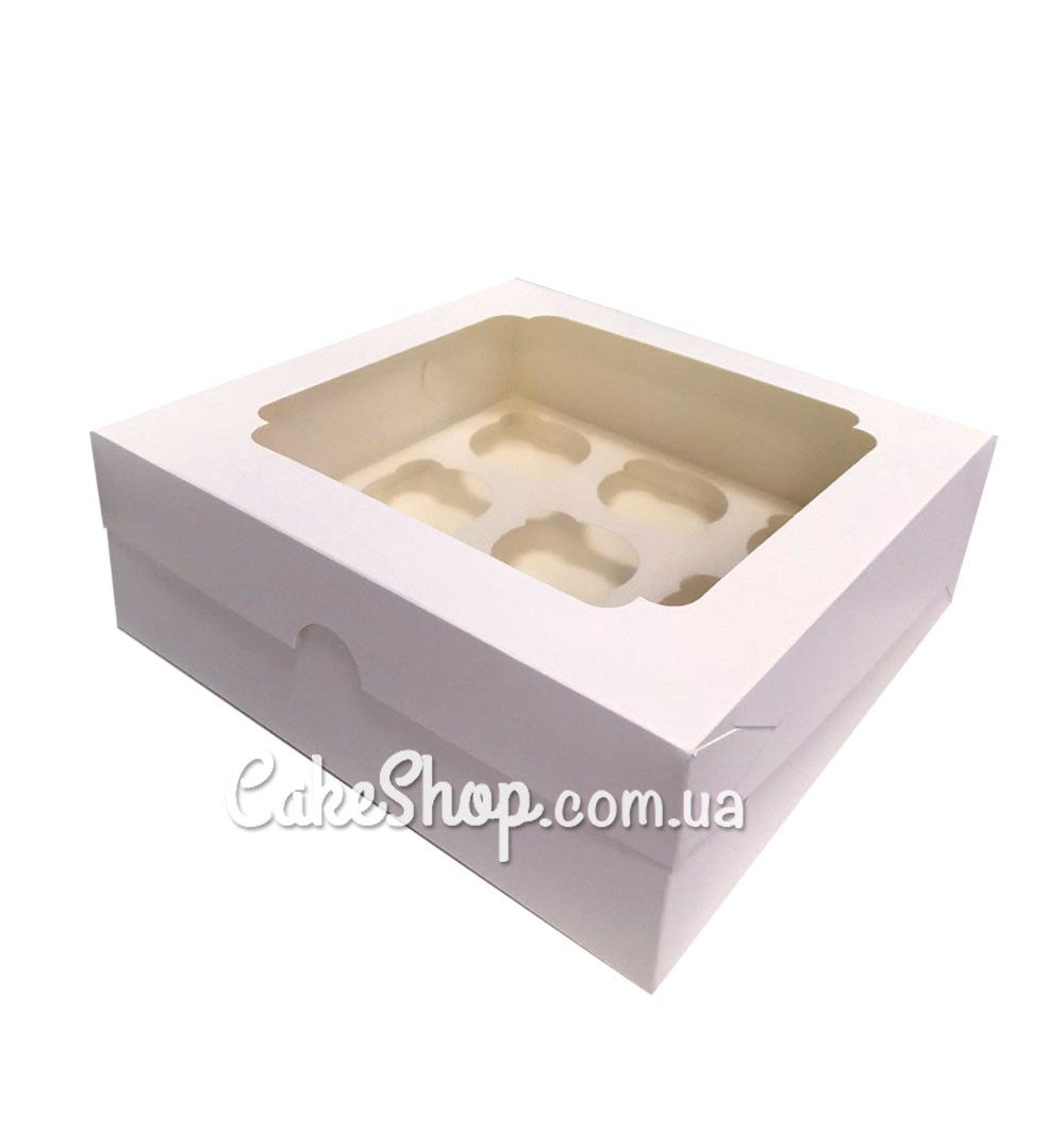 ⋗ Коробка на 9 кексов с фигурным окном Белая, 26х26х9 см купить в Украине ➛ CakeShop.com.ua, фото