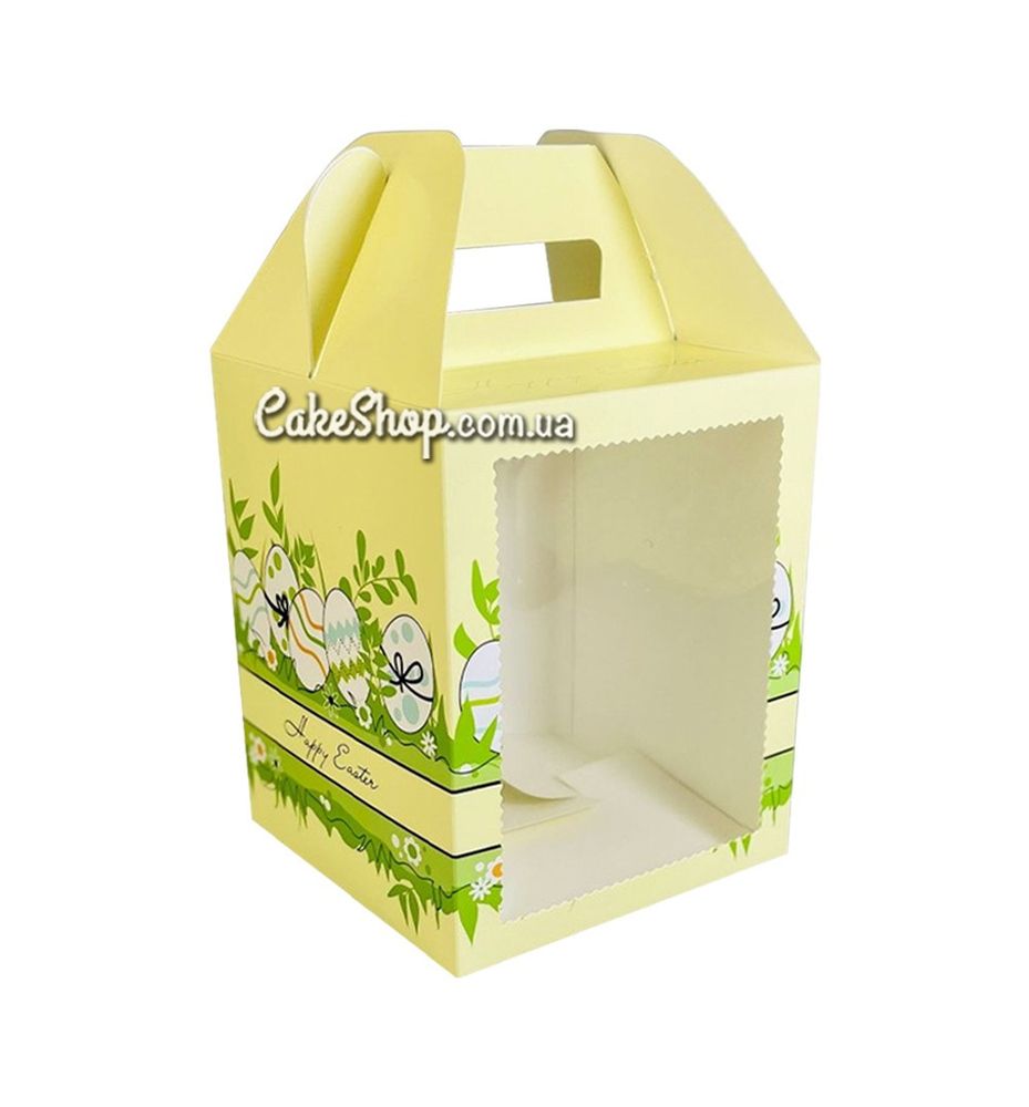 Коробка для пасхальных куличей 16,5х16,5х20 см, Желтая с рисунком - фото
