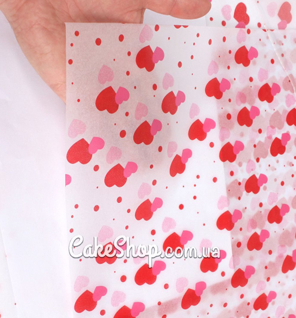 ⋗ Папір тішью принт Сердечка рожево-червоні, 5 аркушів купити в Україні ➛ CakeShop.com.ua, фото