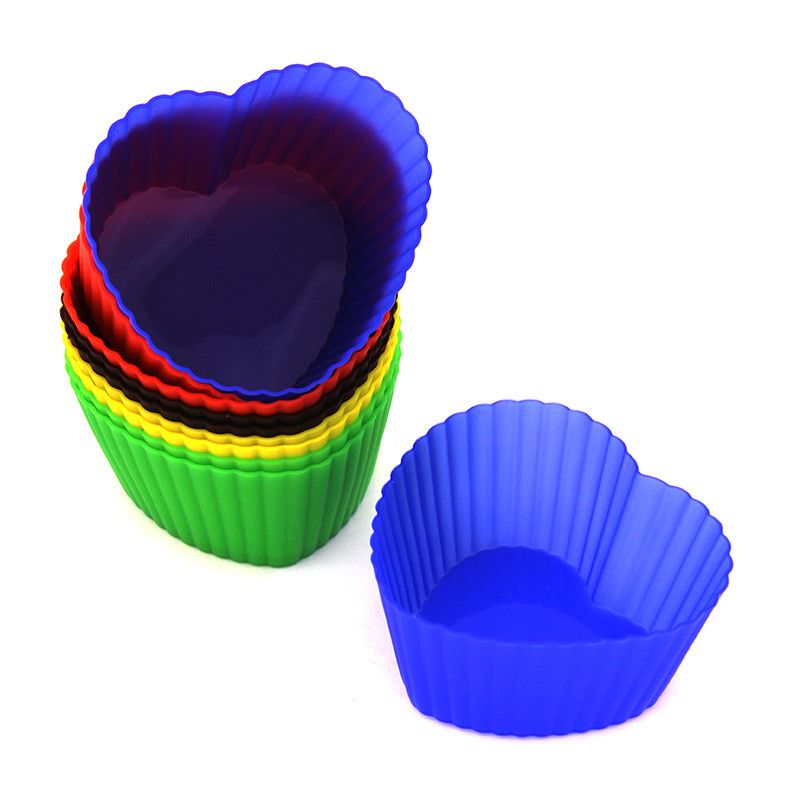 Силиконовые формочки для выпечки кексов Сердечки, набор 5 штук - фото