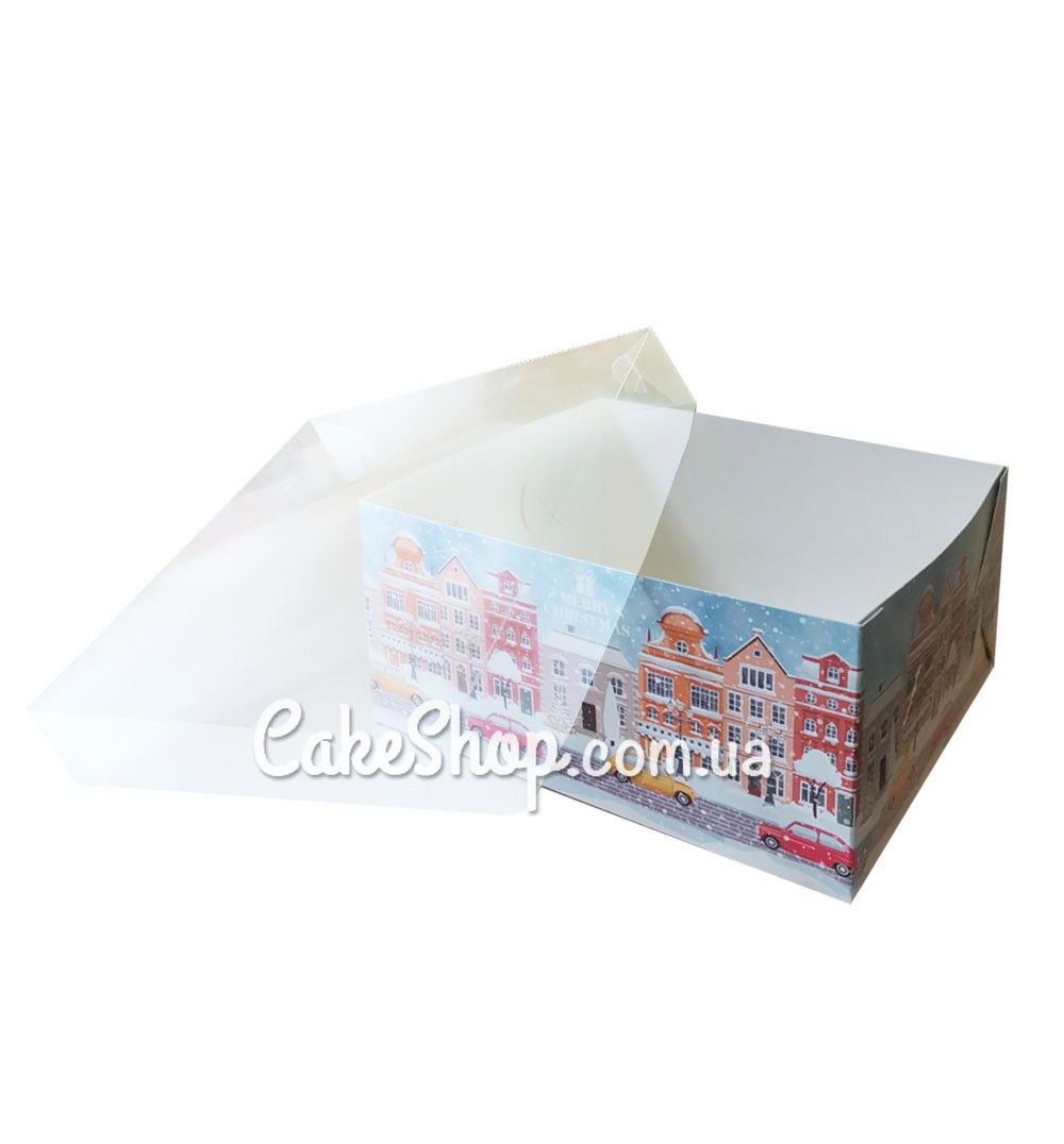 ⋗ Коробка для десертов с прозрачной крышкой Зимний город, 16х16х8 см купить в Украине ➛ CakeShop.com.ua, фото