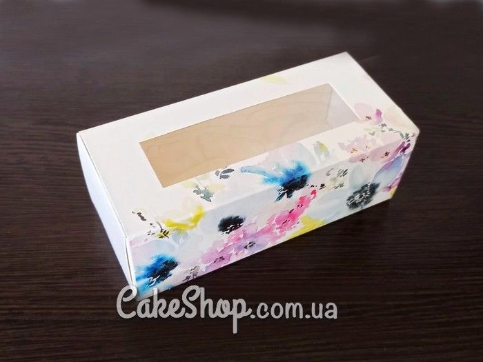 ⋗ Коробка для макаронс, конфет, безе с прозрачным окном Цветы, 14х5х6 см купить в Украине ➛ CakeShop.com.ua, фото