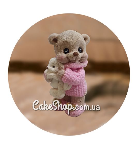 ⋗ Шоколадная фигурка Мишка Беж с белой игрушкой в ​​розовом свитере ТМ ДимК купить в Украине ➛ CakeShop.com.ua, фото