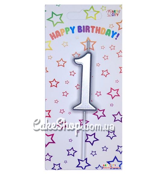 ⋗ Тортовая свеча цифра Металлизированное серебро – 1 купить в Украине ➛ CakeShop.com.ua, фото
