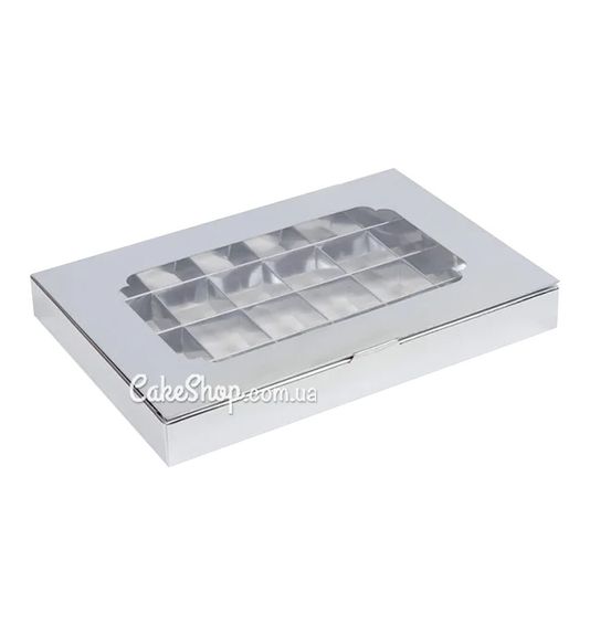 ⋗ Коробка на 24 цукерки з вікном Срібна, 27х18,5х3 см купити в Україні ➛ CakeShop.com.ua, фото