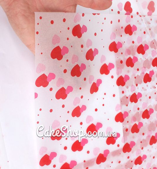 ⋗ Папір тішью принт Сердечка рожево-червоні, 5 аркушів купити в Україні ➛ CakeShop.com.ua, фото