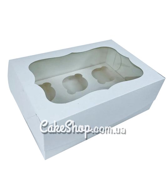 ⋗ Коробка на 6 кексов с фигурным окном Белая, 25х17х9 см купить в Украине ➛ CakeShop.com.ua, фото